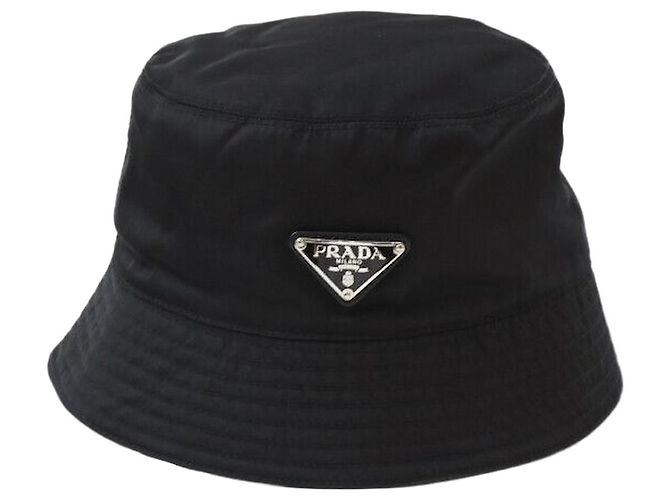 Prada Re-Nylon Bucket Hat mit Dreieckslogo Schwarz