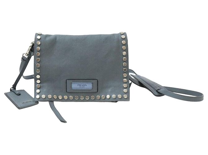 Prada Borsa a Tracolla Etiquette Studded Blue