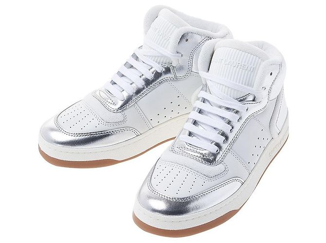 Saint Laurent Mid-Top-Sneaker aus Narbenleder für Damen AAAWS Silber