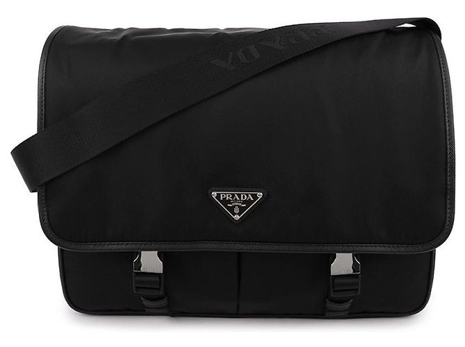 Prada mala tote em nylon e couro Saffiano Preto