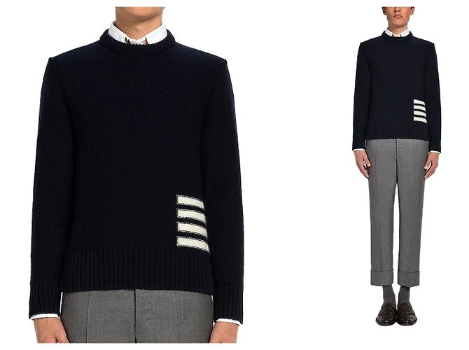 Thom Browne Diagonaler Wollkragen Navy Silber