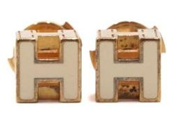 Hermès Boucles d'oreilles cube plaquées or Blanc
