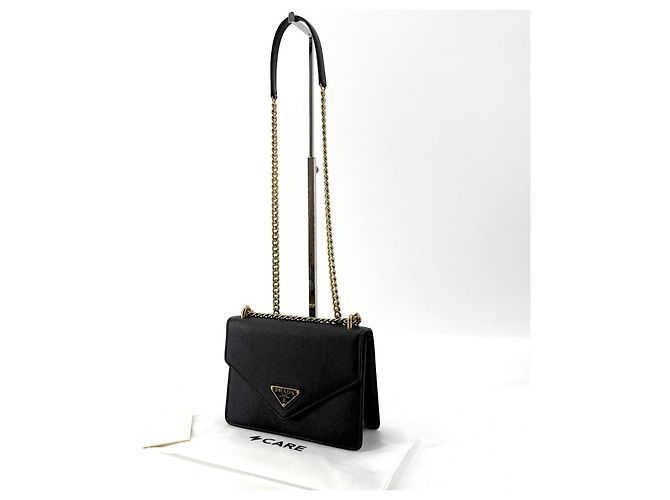 Prada Bolsa de Ombro com Corrente Envelope em Saffiano Preto
