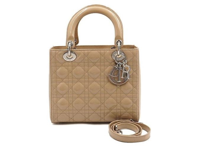 Dior Beige Patent Leather Medium Cannage Tote Bag Brown