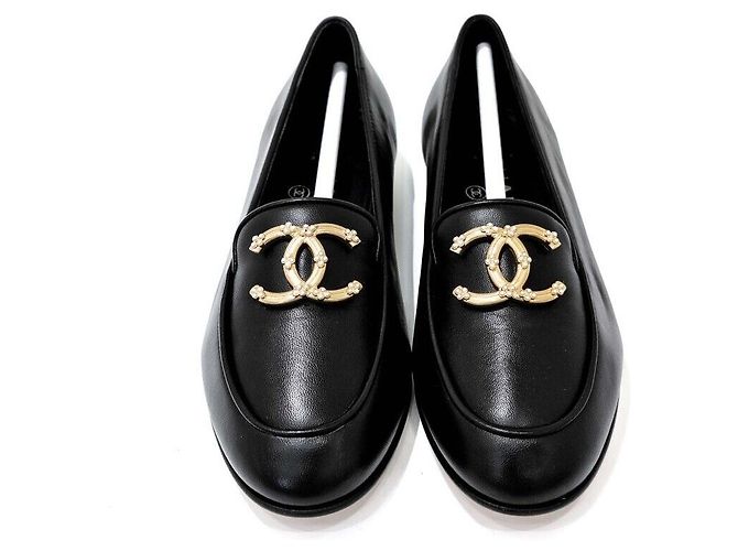 Chanel Lambskin Logo Loafer Black