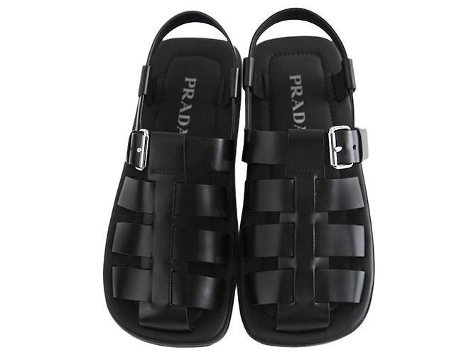 Prada Brushed Leather Sandals Black