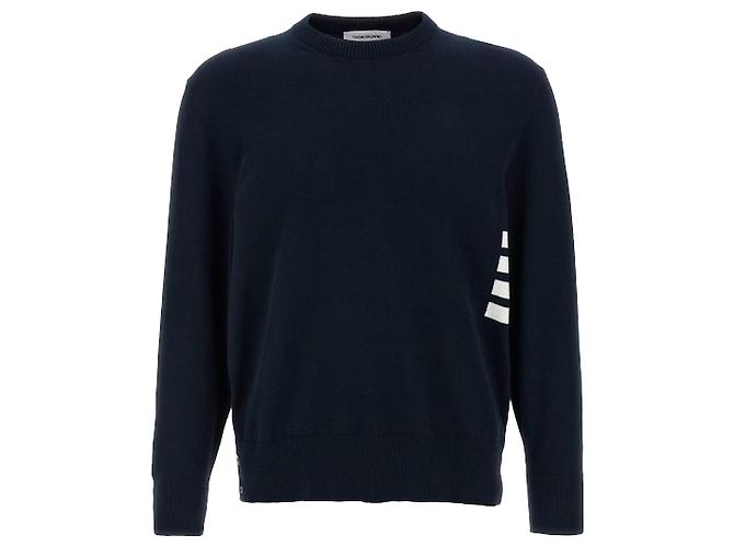 Thom Browne Stripe Jersey Stitch Cotton Pullover Blue