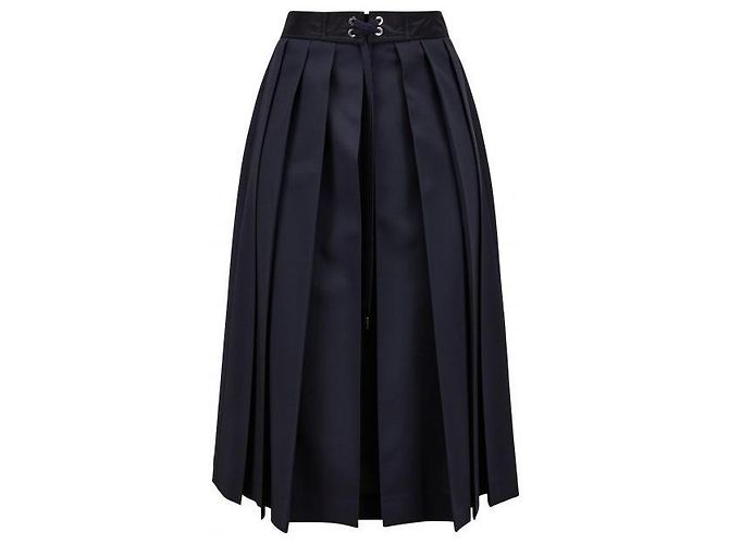 Moncler Wool Blend Pleated Midi Skirt