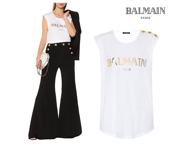 Balmain Top de algodão com logo estampado e botões Multicor