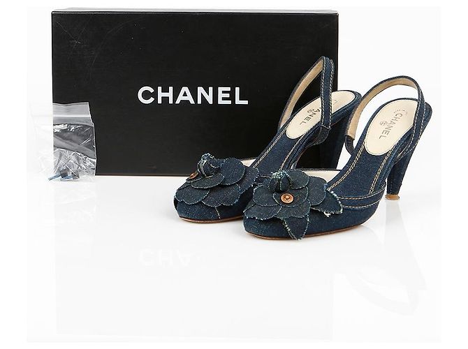 Chanel Camelia Slingback Absatzschuhe Größe Schwarz
