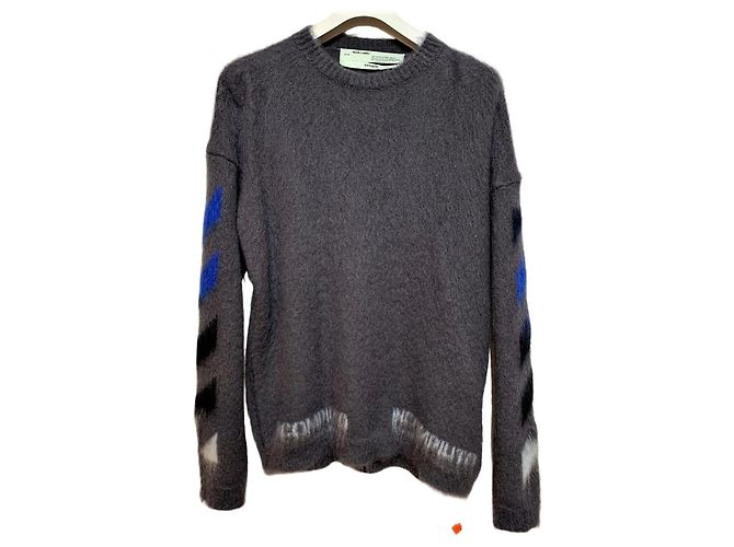 Off White Grauer Mohair-Strick für Damen Schwarz