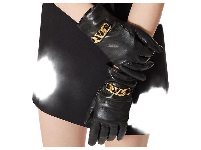 Valentino Leder-Kaschmir-Handschuhe Schwarz