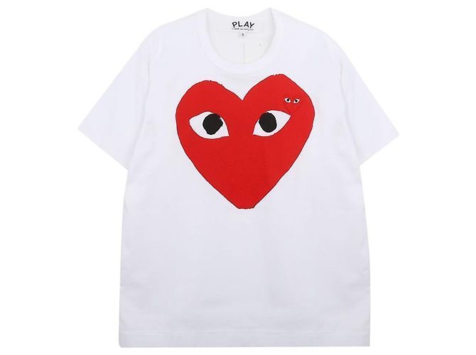 Comme Des Garcons Big Heart Red Patch Short Sleeve T-Shirt White