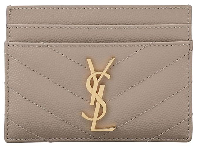 Saint Laurent Porta-cartões Monogram Bege Escuro Marrom
