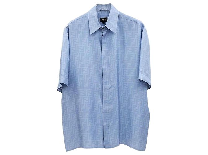 Fendi ff FF Pattern Light Blue Silk Shirt