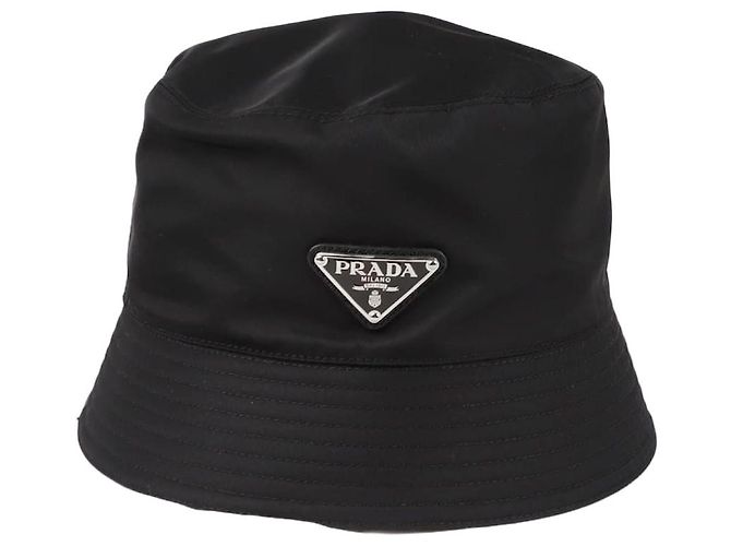 Prada Triangle Logo Bucket Hat Größe Schwarz 
