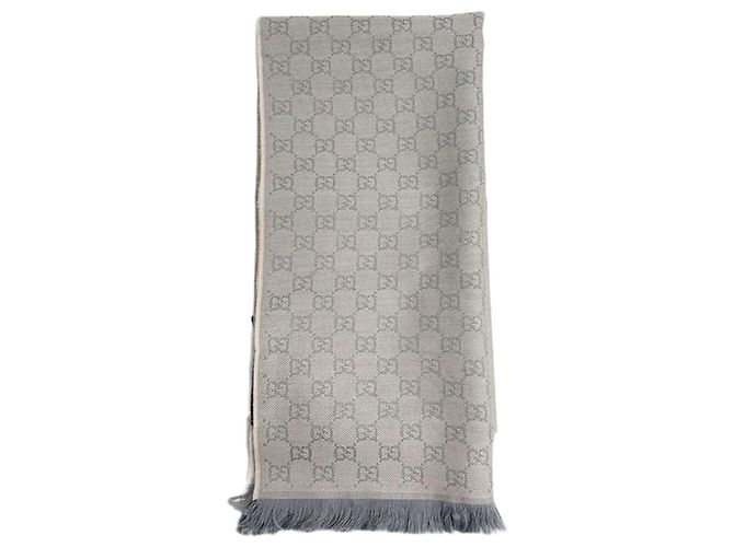 Gucci Cachecol de lã jacquard GG Azul cinza claro