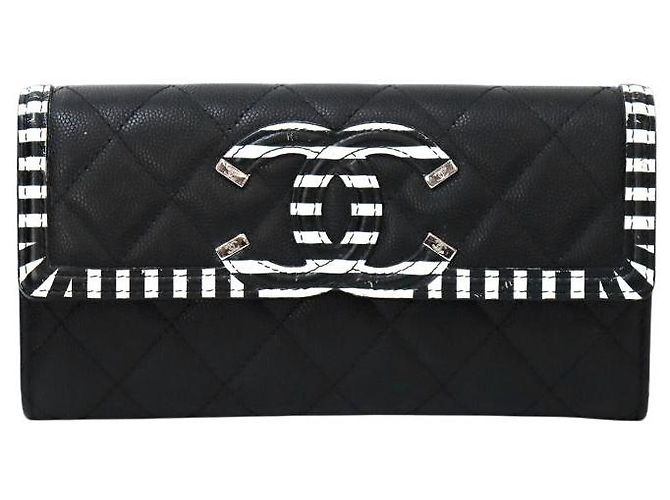 Chanel Cartera larga de rayas negras Negro