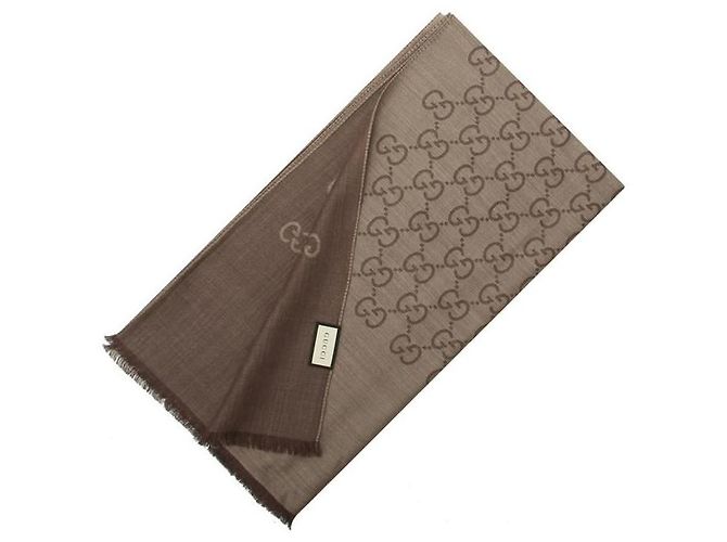 Gucci Sciarpa GG in lana e seta stamp: Marrone 