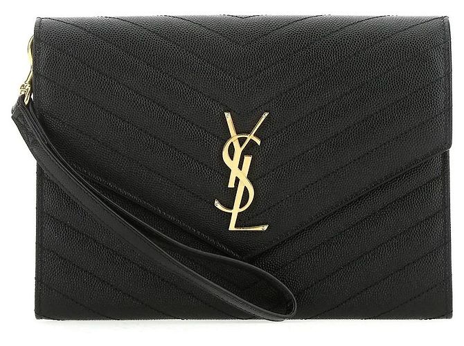 Saint Laurent Clutch Envelope Matelassê Dourada Preto