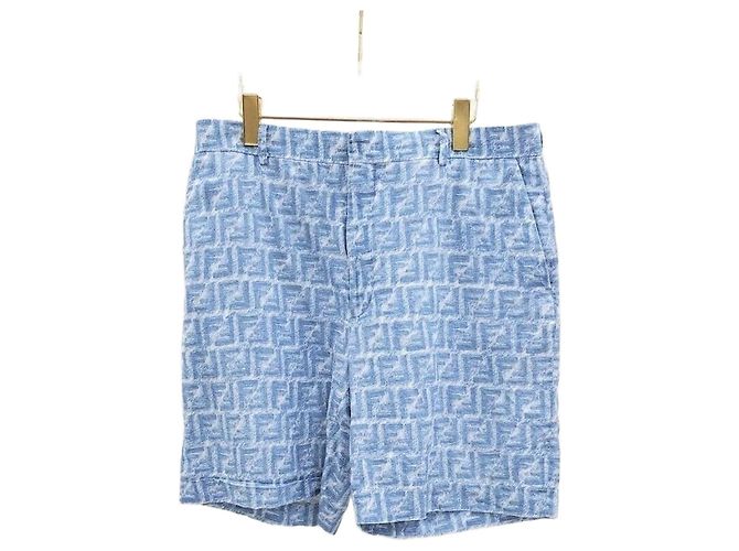 Fendi Bermudas de lino ff FF Azul