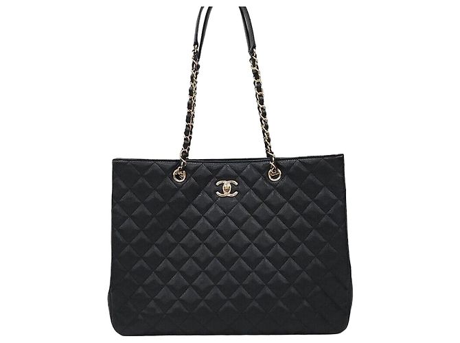 Chanel Bolsa de Ombro Shopper Timeless Caviar com Chip Prata
