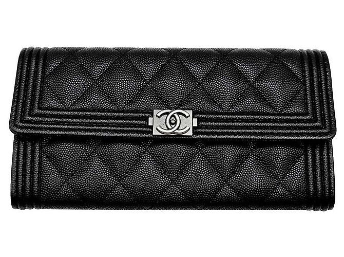Chanel Caviar Boy Long Wallet Black
