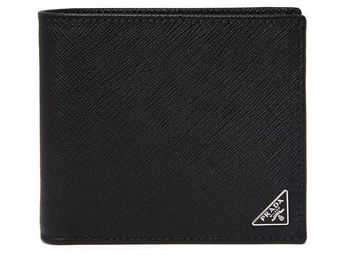 Prada Saffiano Leather Metal Accent Men's Wallet Black