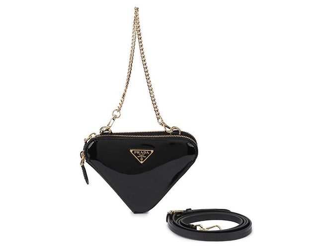 Prada Mini pochette Triangle en cuir verni Noir