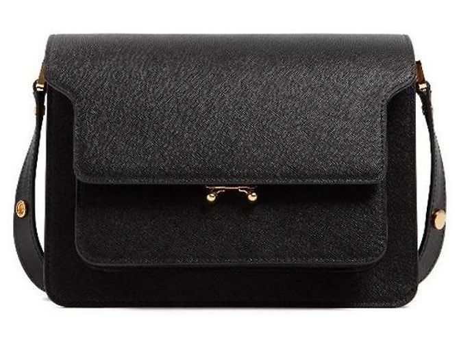 Marni Bolsa de Ombro Medium em Saffiano Preto