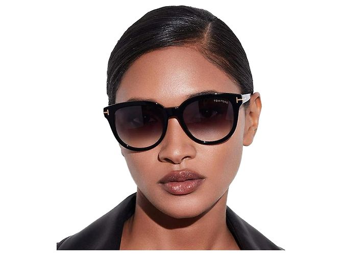 Tom Ford Sunglasses OLIVIA Black Acetate Round Red