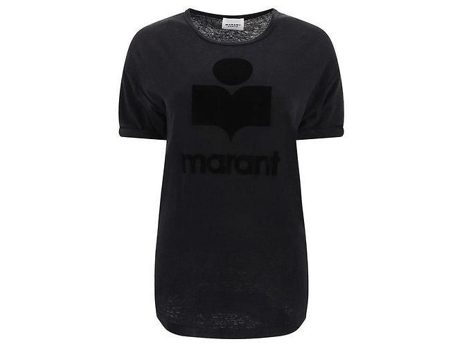 Isabel Marant KOLDI Logo Leinen-T-Shirt Black stamp: Schwarz