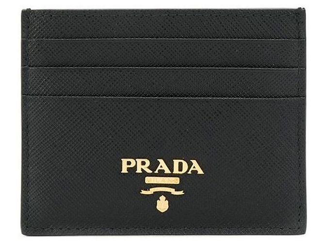 Prada Saffiano Gold Logo Card Holder QWA