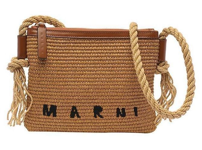 Marni Logo Raffia Schulter-/Crossbody-Tasche Orange