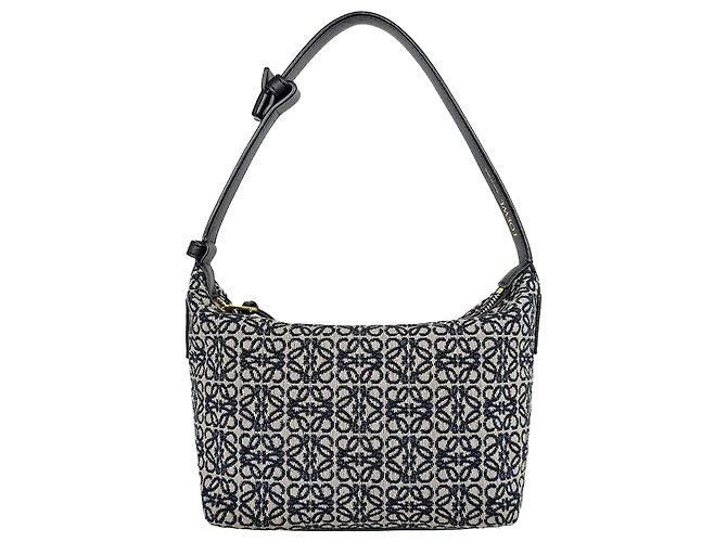 Loewe Bolsa Cubi Anagram em jacquard e couro de bezerro Small Navy Black Azul