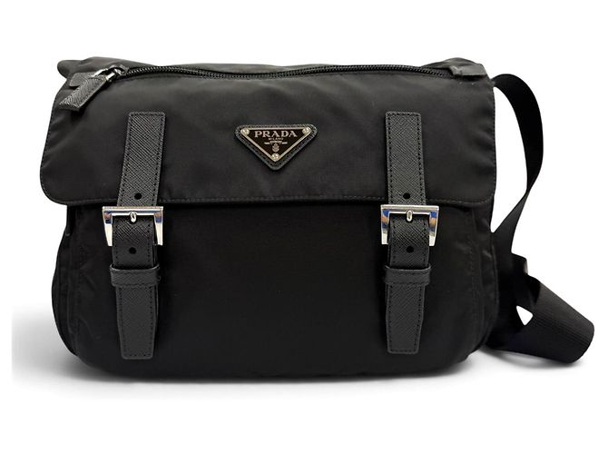 Sac à épaule Prada 1BD953 Re-Nylon avec plaque logo triangle Noir
