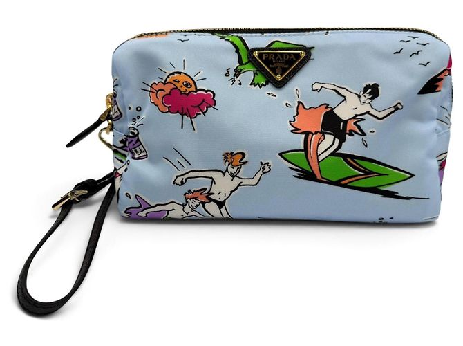Necessaire Prada 1NS693 Triangle Logo Re-Nylon Surf Print Blu