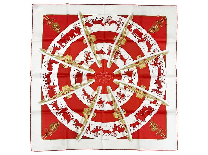 Foulard Hermès Paris Qui Roule 100% seta Bianco Rosso
