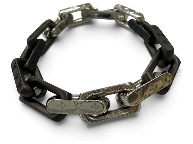 Louis Vuitton Monogram Chain Bracelet Black Silvery
