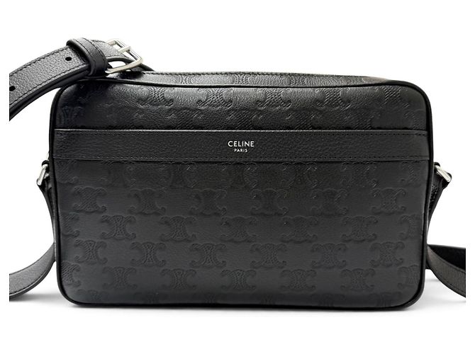 Céline CELINE Leather Triomphe Medium Shoulder Bag Black