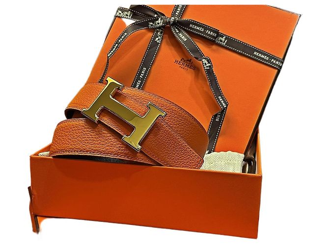 Hermès Gold Classic Black Orange Reversible Belt Multiple colors