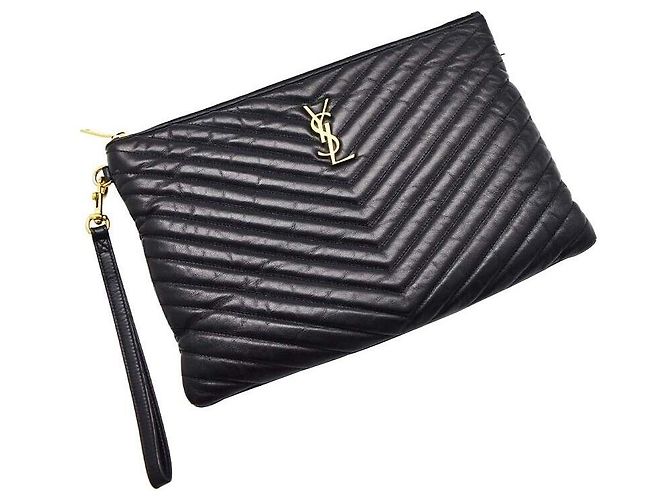 Saint Laurent Clutch acolchoada em tom dourado Preto