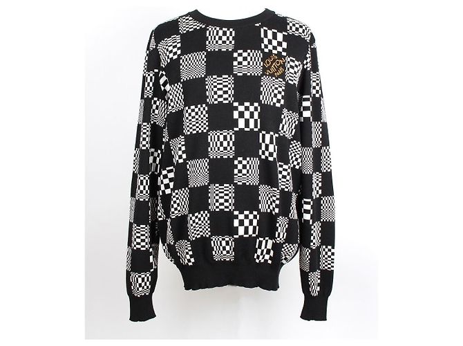 Louis Vuitton Distorted Damier Rundhals-Strickpullover XL Schwarz 