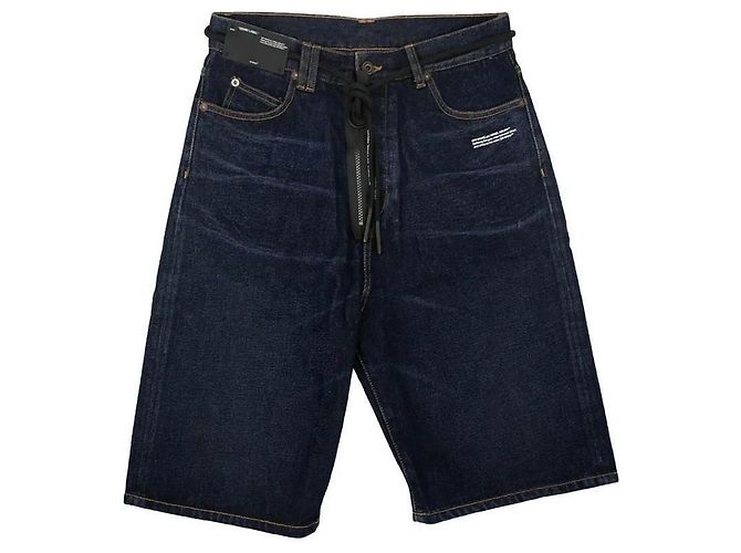 Off White Diagonal Denim Shorts Blue