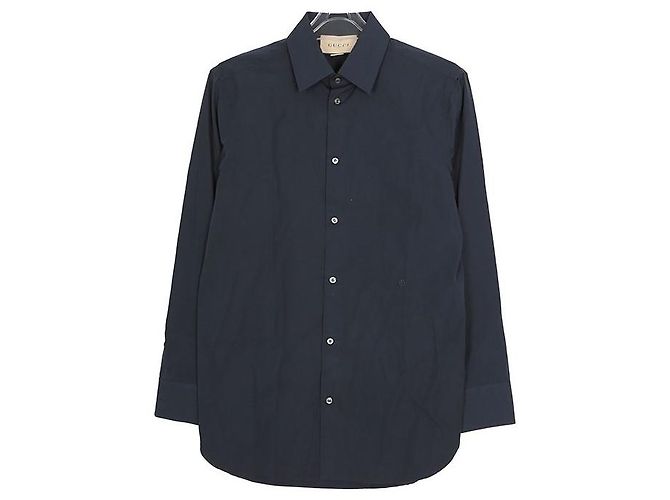 Gucci Camicia in popeline con ricamo GG Blu