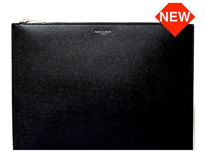 Saint Laurent Pochette en cuir caviar Noir