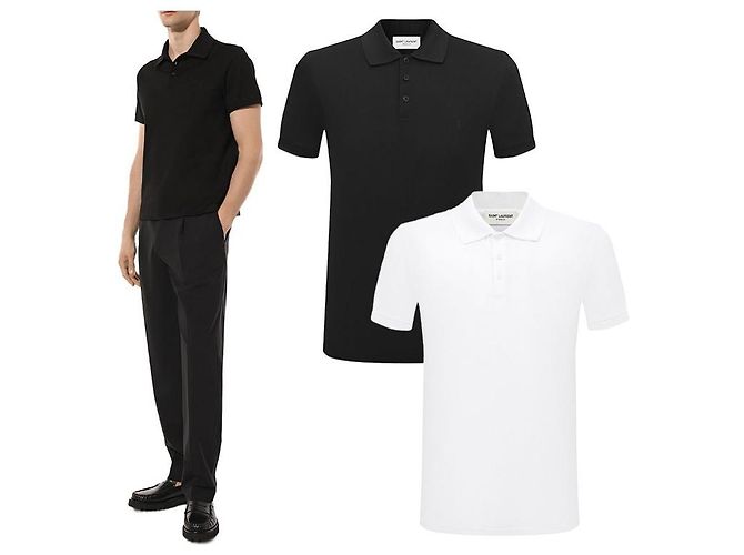 Saint Laurent Kurzarm-Polo-T-Shirt mit Monogramm-Logo Mehrfarben