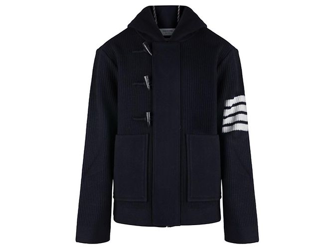 Thom Browne Diagonal Wool Duffel Jacket Navy Black