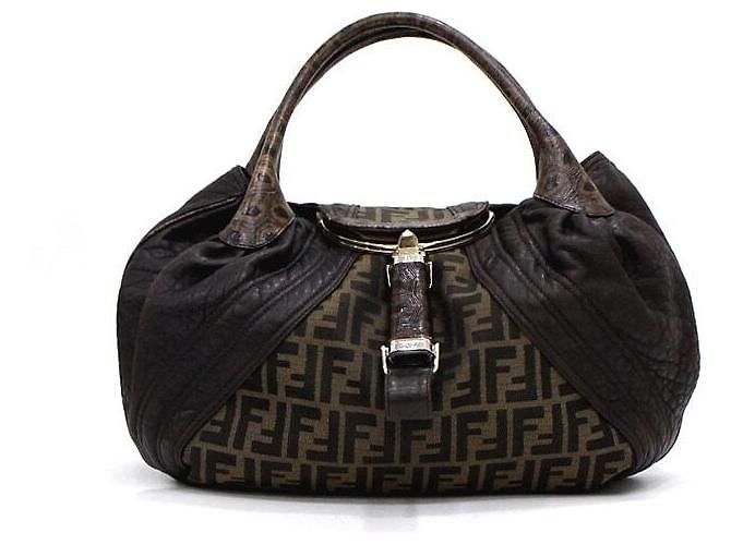 Fendi mala Tote Spy Weaving em lona FF e couro castanho Marrom