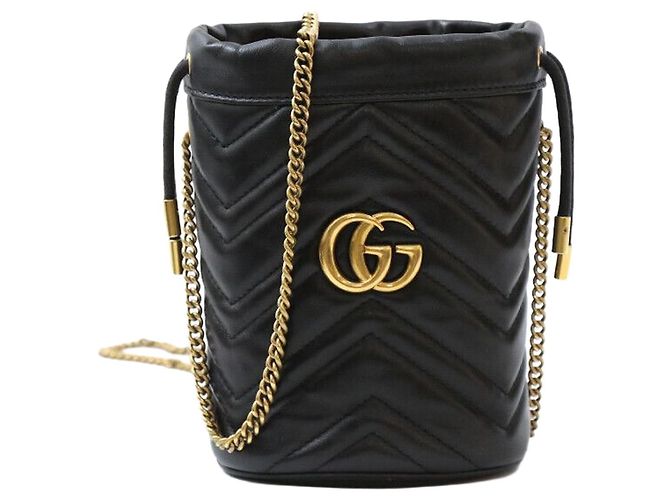 Gucci Mini Borsa Secchiello GG Marmont Nero Oro